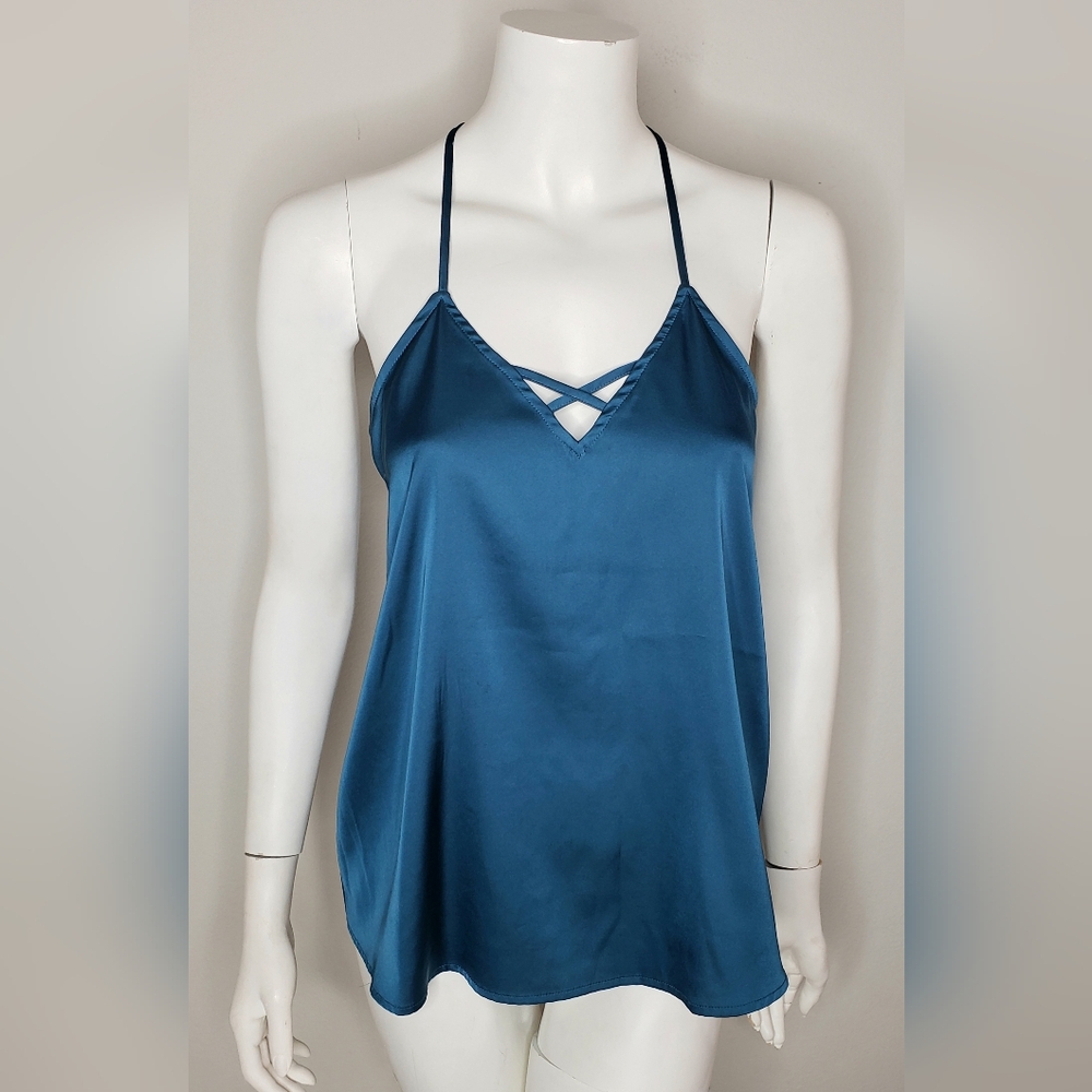 Teal Strappy Satin Cami Top